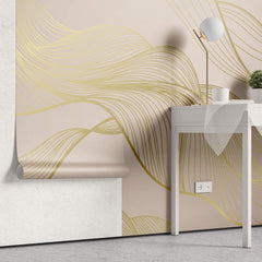 Tapet Personalizat Abstract cu unde aurii pe un fundal roz - SOFT GODDESS