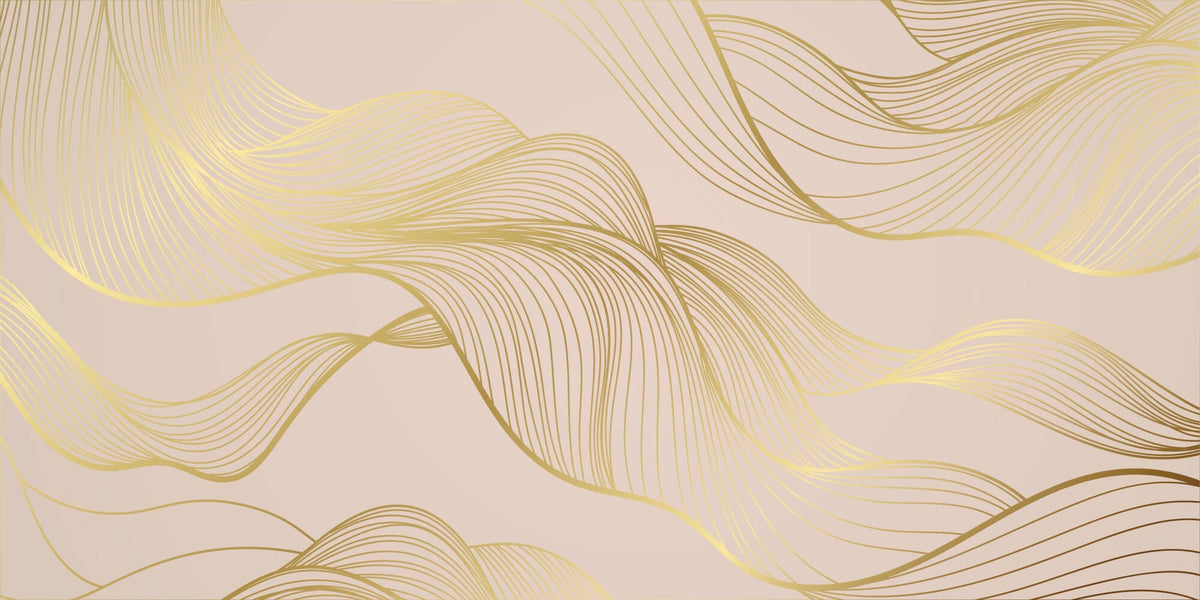 Tapet Personalizat Abstract cu unde aurii pe un fundal roz - SOFT GODDESS