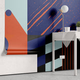 Tapet Personalizat Abstract cu elemente abstracte in nuante intense de rosu si albastru - POSTMODERN