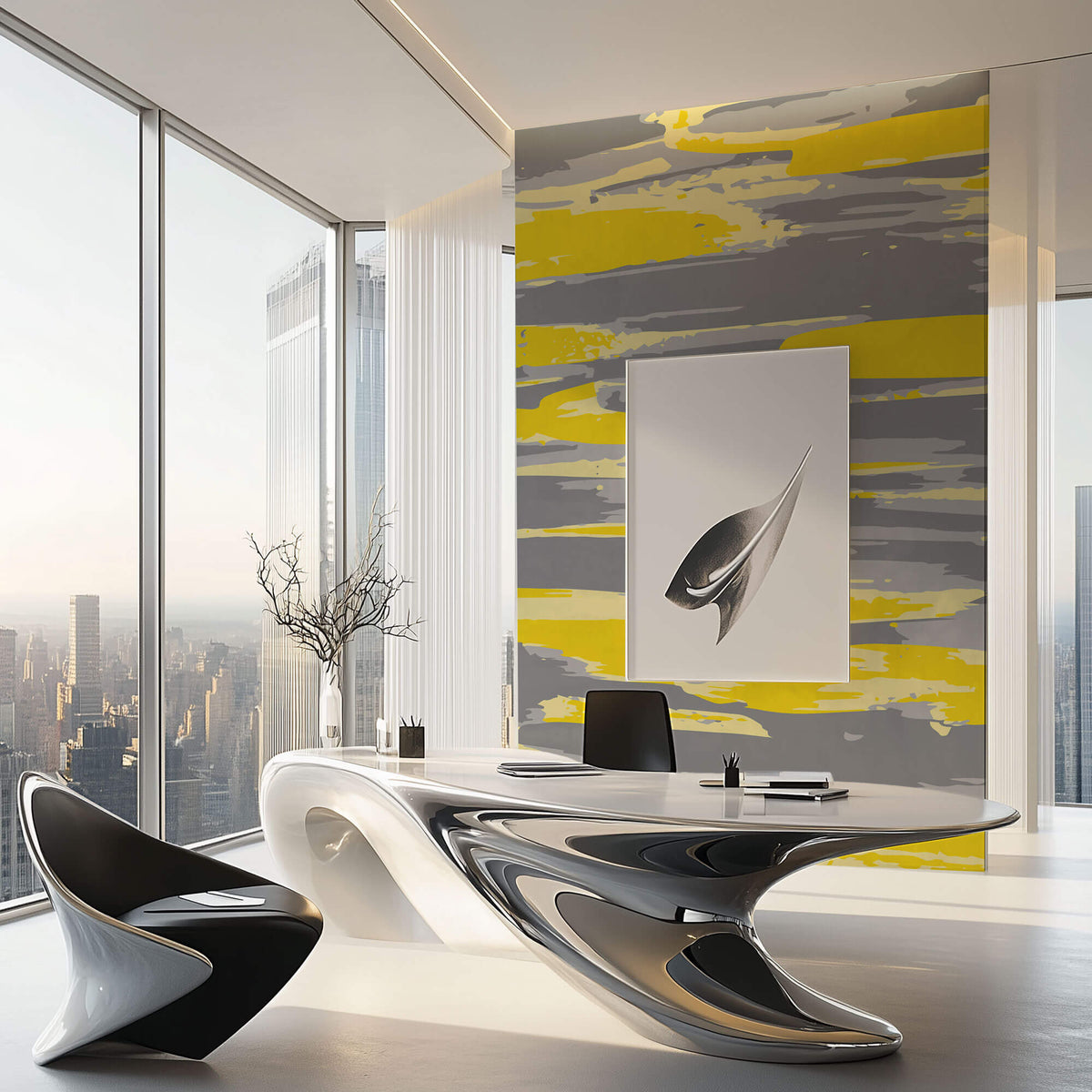Tapet Personalizat Abstract cu arta digitala abstracta in nuante de galben si gri - YELLOW ACCENT