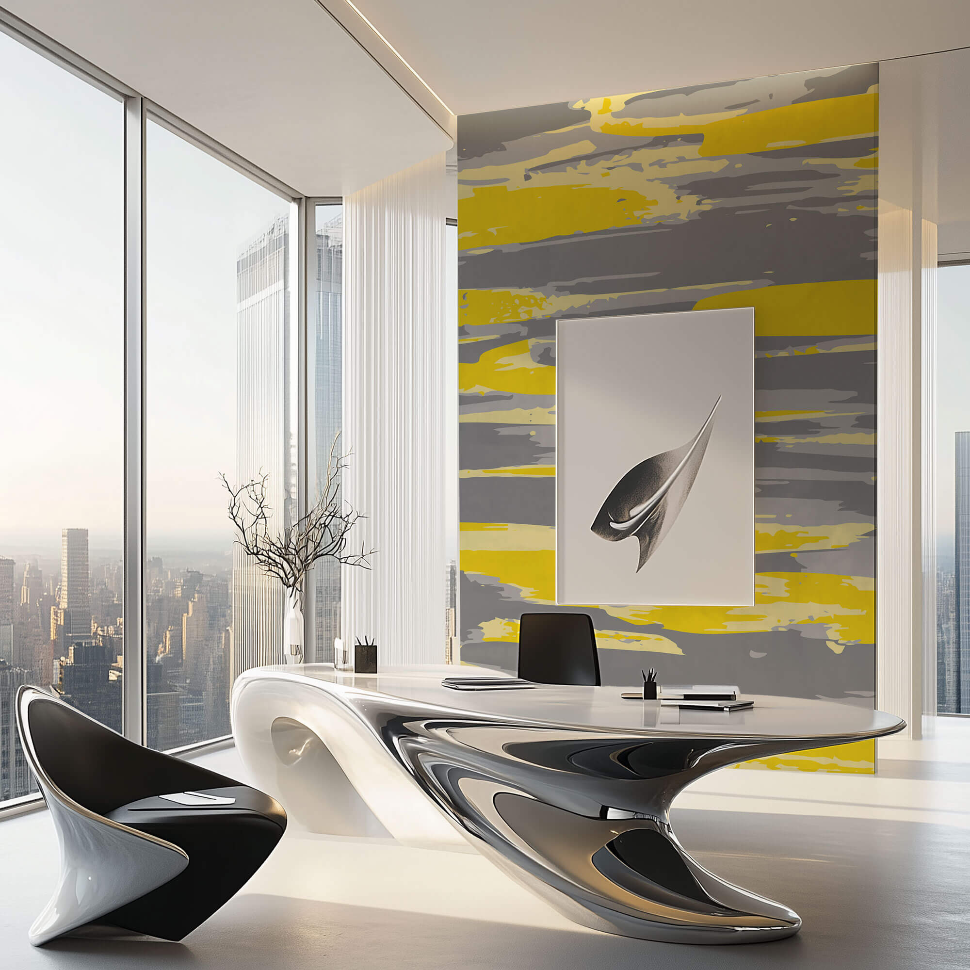 Tapet Personalizat Abstract cu arta digitala abstracta in nuante de galben si gri - YELLOW ACCENT