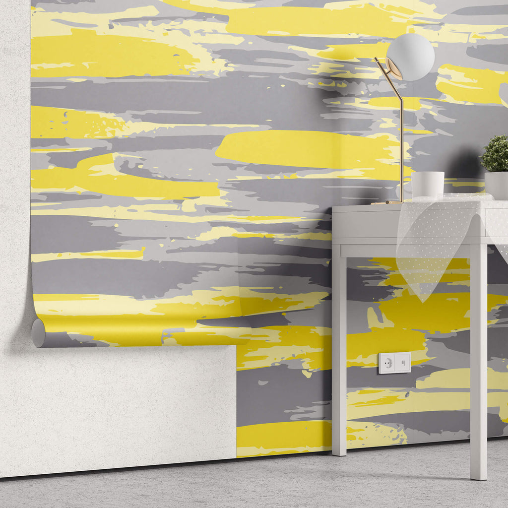 Tapet Personalizat Abstract cu arta digitala abstracta in nuante de galben si gri - YELLOW ACCENT