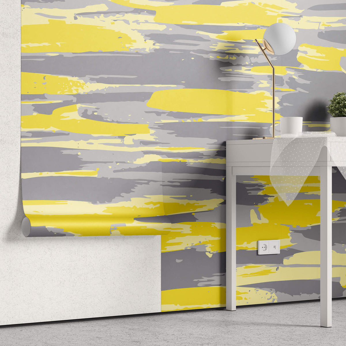 Tapet Personalizat Abstract cu arta digitala abstracta in nuante de galben si gri - YELLOW ACCENT