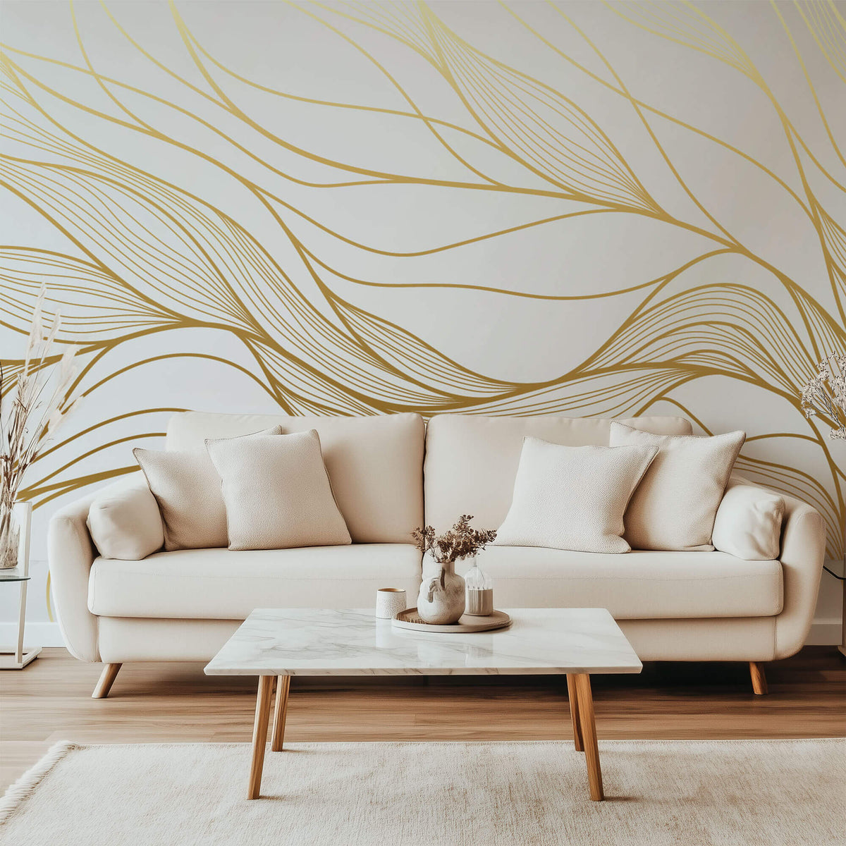 Tapet Personalizat Abstract cu frunze abstracte aurii - LEAF WAVES