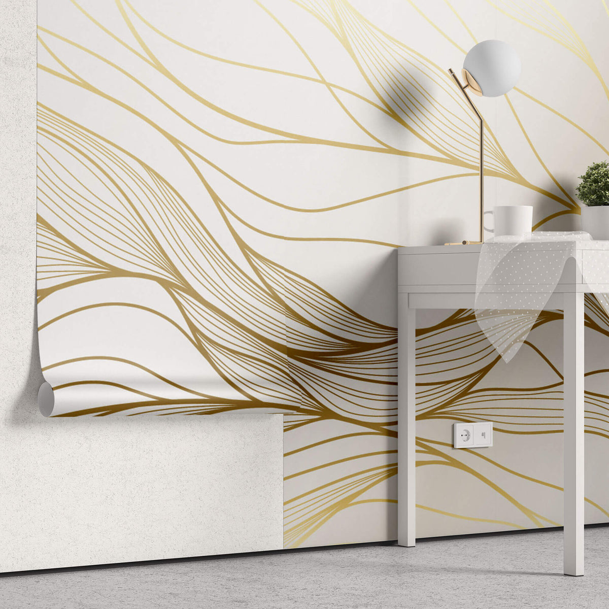 Tapet Personalizat Abstract cu frunze abstracte aurii - LEAF WAVES