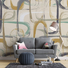 Tapet Personalizat Abstract cu pictura abstracta in nuante verde si galben mustar - DRY BRUSH