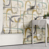 Tapet Personalizat Abstract cu pictura abstracta in nuante verde si galben mustar - DRY BRUSH