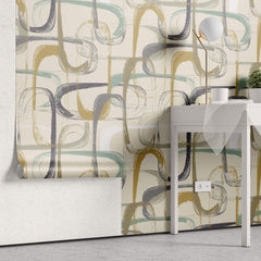 Tapet Personalizat Abstract cu pictura abstracta in nuante verde si galben mustar - DRY BRUSH