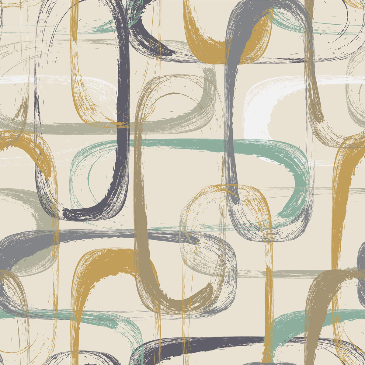 Tapet Personalizat Abstract cu pictura abstracta in nuante verde si galben mustar - DRY BRUSH