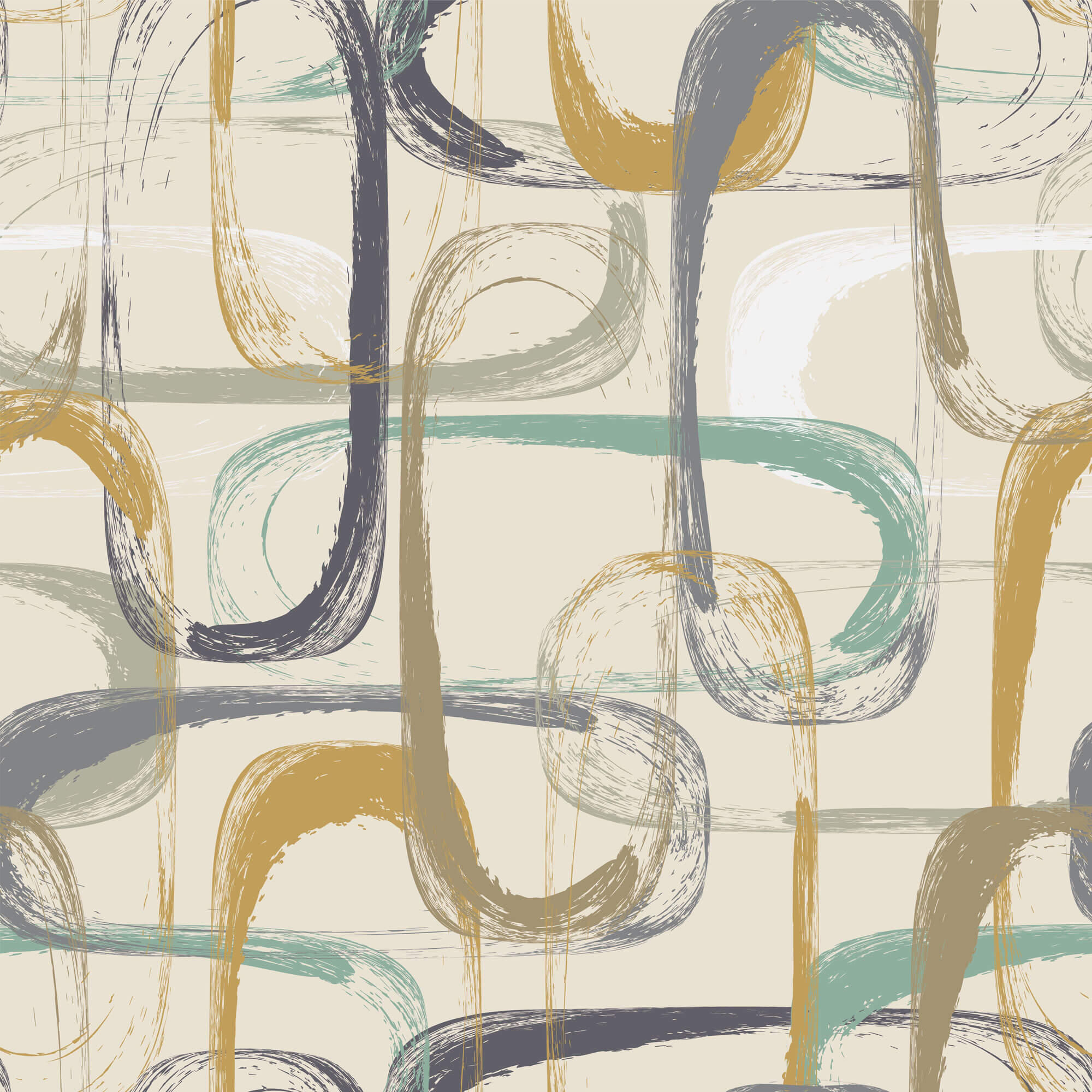 Tapet Personalizat Abstract cu pictura abstracta in nuante verde si galben mustar - DRY BRUSH