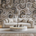 Tapet Personalizat Abstract cu mozaic hexagonal din marmura bej si maro - ARABIAN NIGHTS
