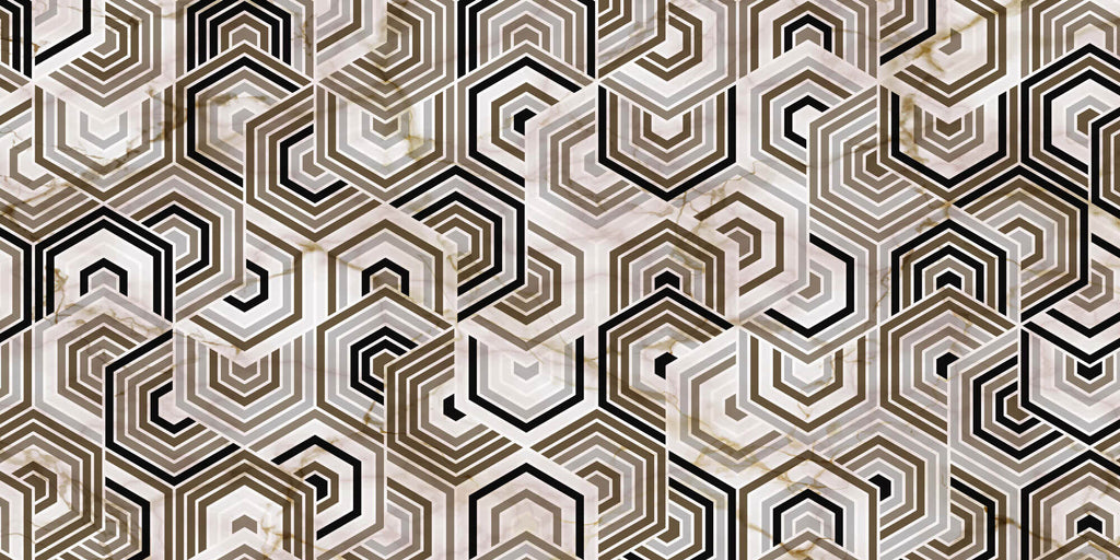 Tapet Personalizat Abstract cu mozaic hexagonal din marmura bej si maro - ARABIAN NIGHTS