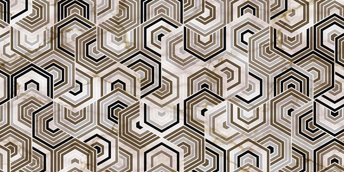 Tapet Personalizat Abstract cu mozaic hexagonal din marmura bej si maro - ARABIAN NIGHTS
