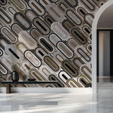 Tapet Personalizat Abstract cu mozaic oval din marmura bej si maro - CLIFF MARBLE