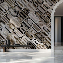 Tapet Personalizat Abstract cu mozaic oval din marmura bej si maro - CLIFF MARBLE