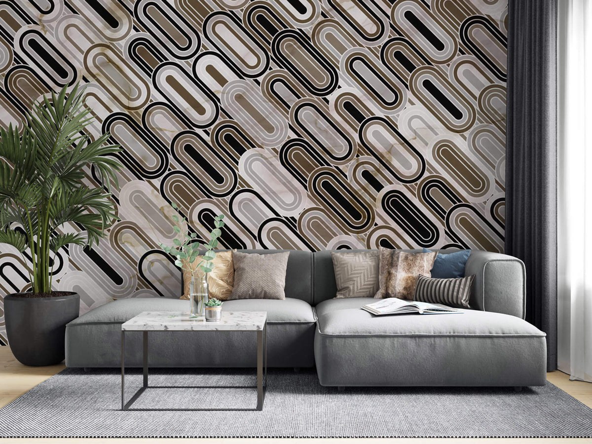 Tapet Personalizat Abstract cu mozaic oval din marmura bej si maro - CLIFF MARBLE
