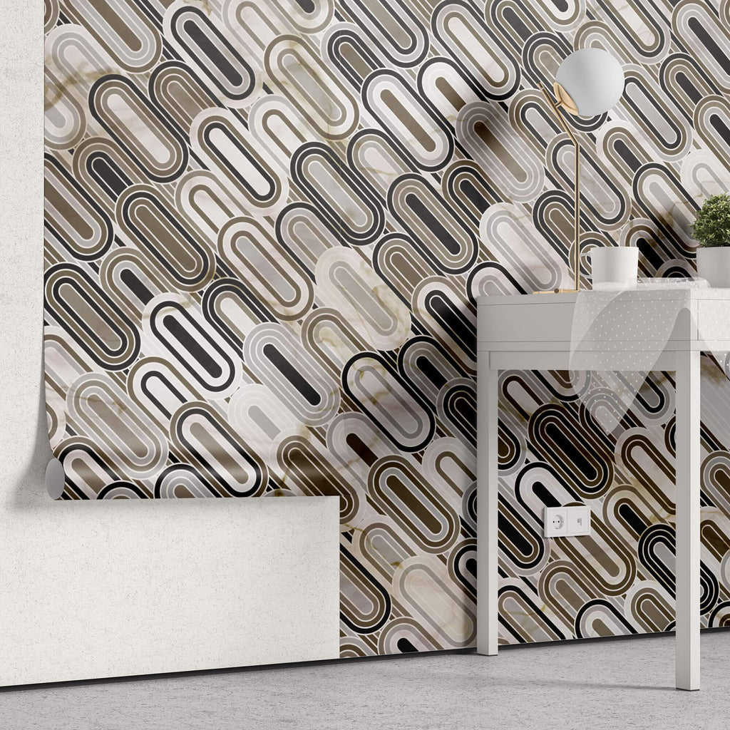 Tapet Personalizat Abstract cu mozaic oval din marmura bej si maro - CLIFF MARBLE