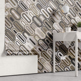 Tapet Personalizat Abstract cu mozaic oval din marmura bej si maro - CLIFF MARBLE