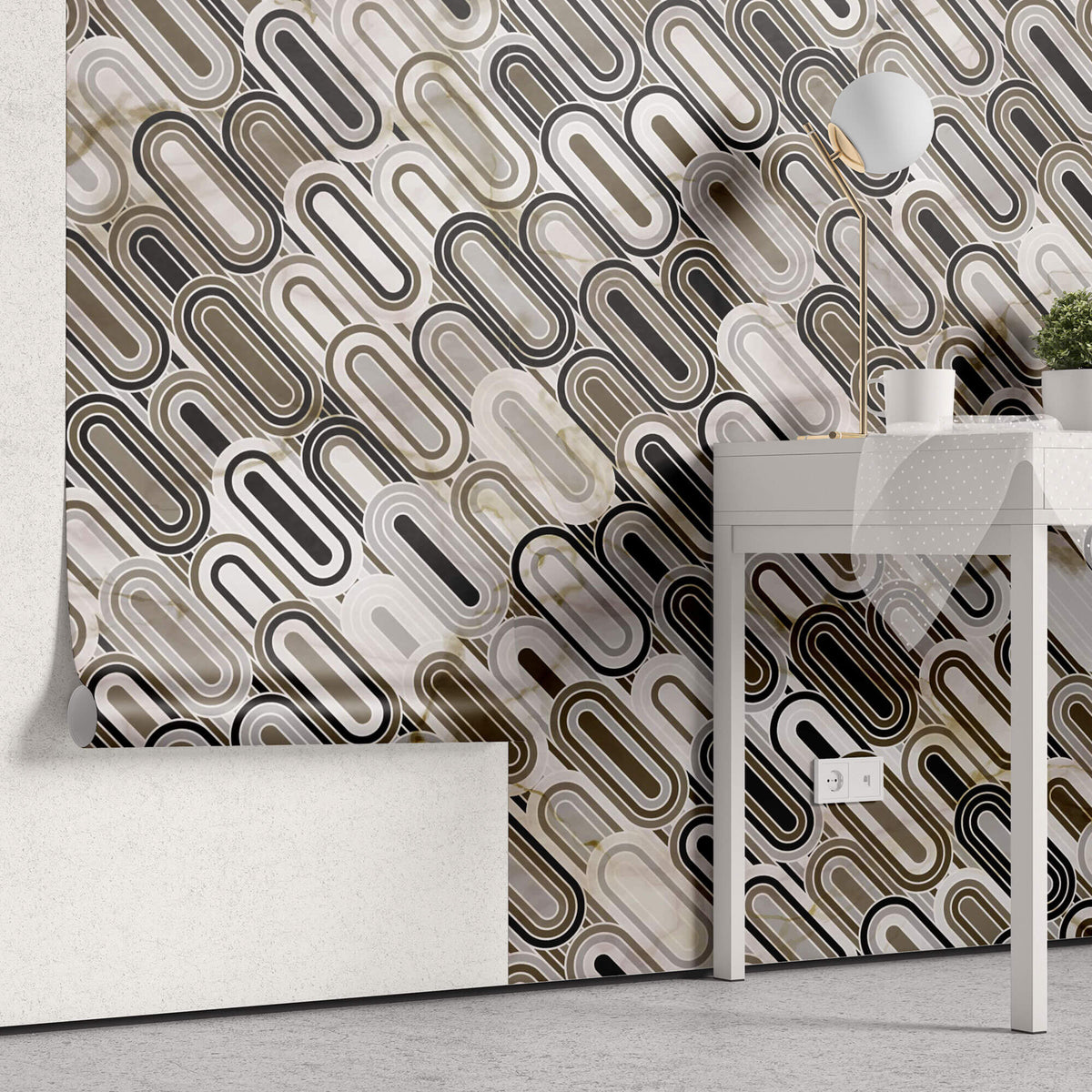 Tapet Personalizat Abstract cu mozaic oval din marmura bej si maro - CLIFF MARBLE