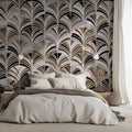 Tapet Personalizat Abstract cu mozaic evantai din marmura bej si maro - FAN MARBLE