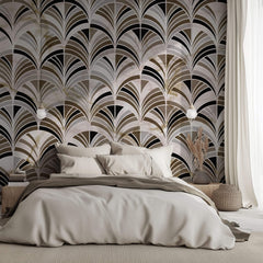 Tapet Personalizat Abstract cu mozaic evantai din marmura bej si maro - FAN MARBLE