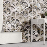 Tapet Personalizat Abstract cu mozaic evantai din marmura bej si maro - FAN MARBLE