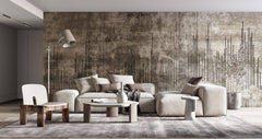 Tapet Personalizat Abstract cu textura de piatra si linii abstracte - LINED WALL