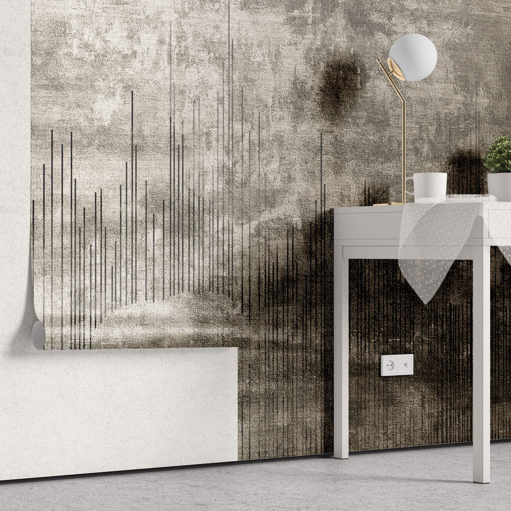 Tapet Personalizat Abstract cu textura de piatra si linii abstracte - LINED WALL
