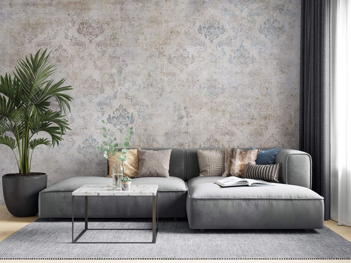 Tapet Personalizat Abstract cu model rococo intr-o textura vintage - CEMENT ROCOCO