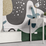 Tapet Personalizat Abstract cu elemente jucause colorate in nuante de negru si verde - PLAYFUL ABSTRACT