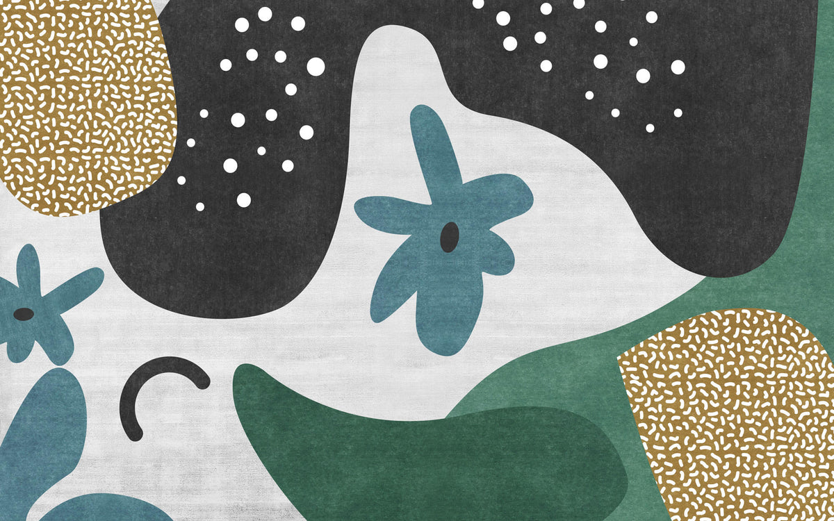 Tapet Personalizat Abstract cu elemente jucause colorate in nuante de negru si verde - PLAYFUL ABSTRACT