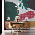 Tapet Personalizat Abstract cu elemente jucause colorate in nuante de rosu si verde - FOREST GREEN COLLAGE