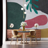 Tapet Personalizat Abstract cu elemente jucause colorate in nuante de rosu si verde - FOREST GREEN COLLAGE