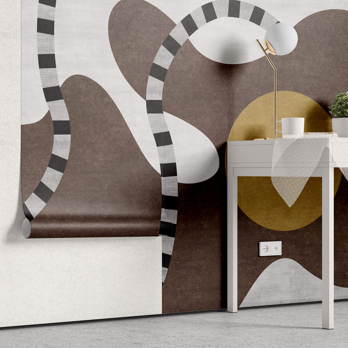 Tapet Personalizat Abstract cu desen texturat in stil abstract in nuante maronii - BROWN EGG