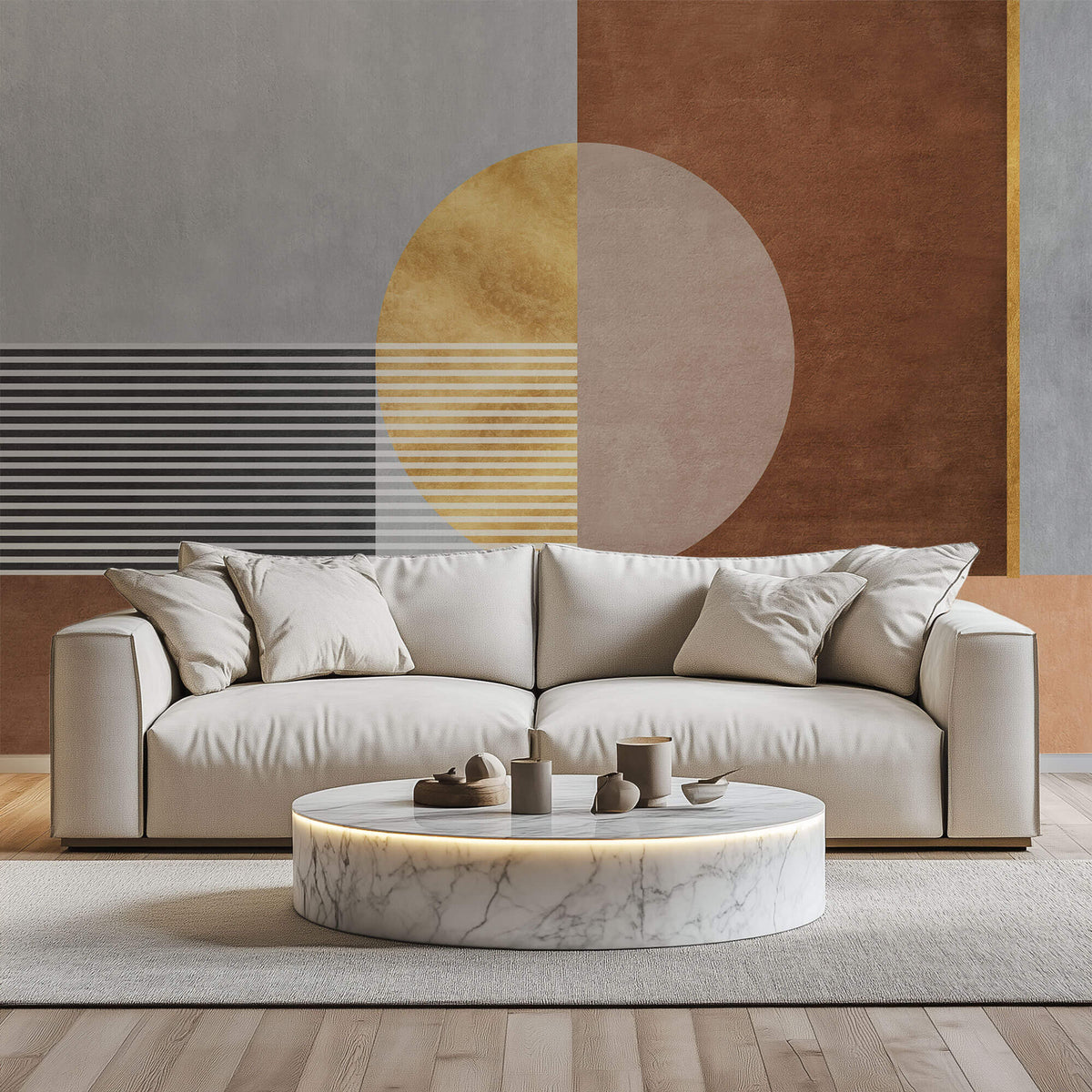 Tapet Personalizat Abstract cu forme abstracte liniare pe un fundal texturat - GOLDEN BROWN