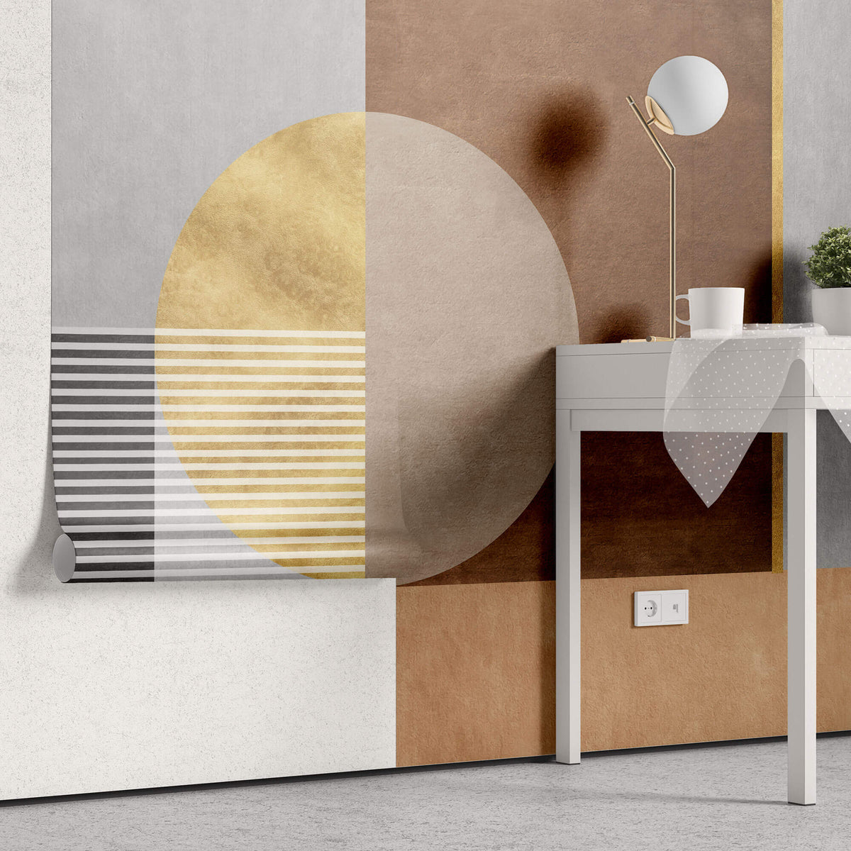 Tapet Personalizat Abstract cu forme abstracte liniare pe un fundal texturat - GOLDEN BROWN