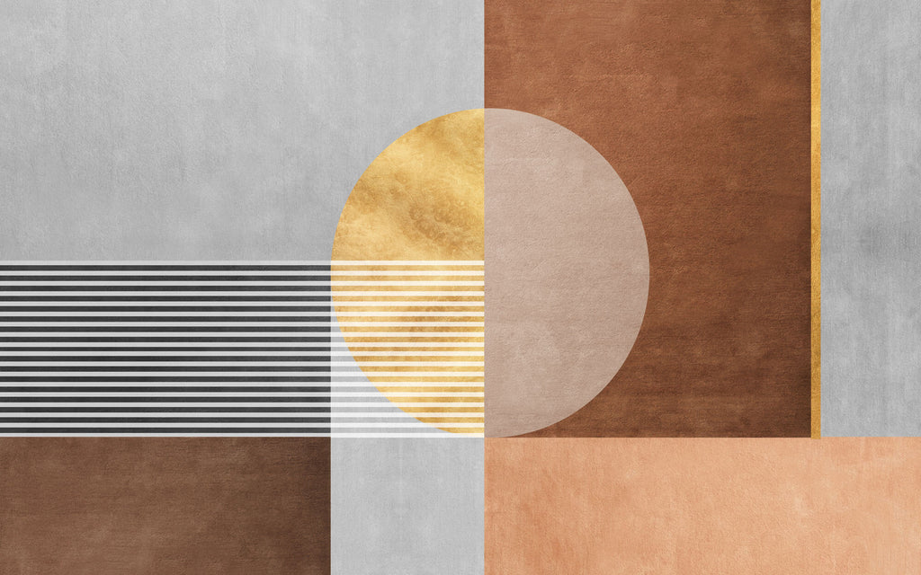 Tapet Personalizat Abstract cu forme abstracte liniare pe un fundal texturat - GOLDEN BROWN
