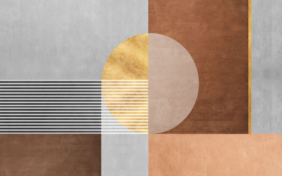 Tapet Personalizat Abstract cu forme abstracte liniare pe un fundal texturat - GOLDEN BROWN