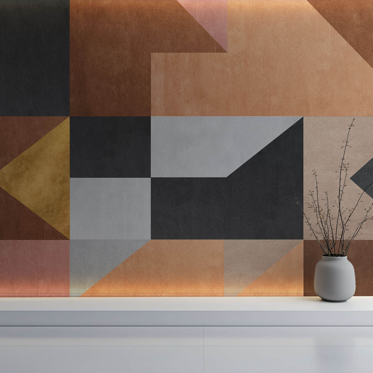 Tapet Personalizat Abstract cu fundal texturat in stil stucco si nuante calde - STUCCO GEOMETRIC