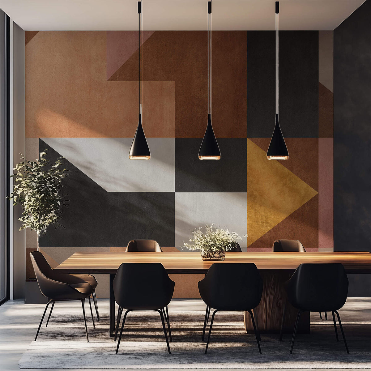 Tapet Personalizat Abstract cu fundal texturat in stil stucco si nuante calde - STUCCO GEOMETRIC