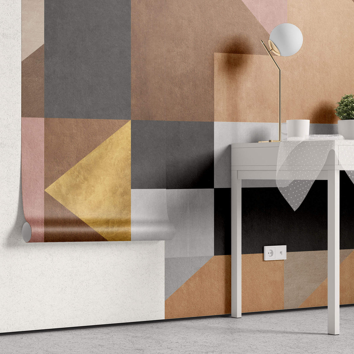 Tapet Personalizat Abstract cu fundal texturat in stil stucco si nuante calde - STUCCO GEOMETRIC