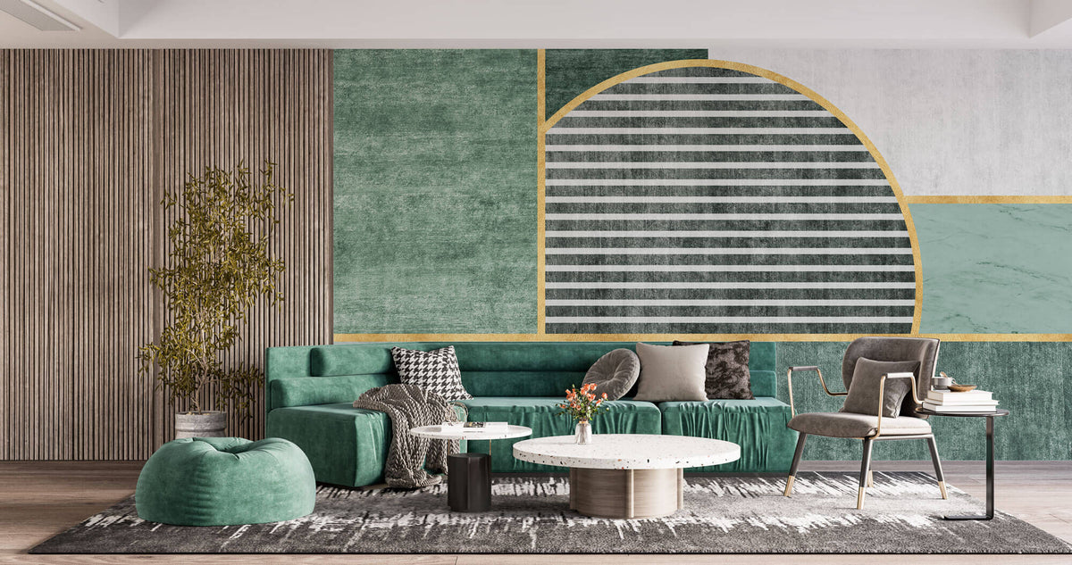 Tapet Personalizat Abstract cu texturi de plaster si marmura in nuante verzi - GREEN SHUTTERS
