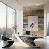 Tapet Personalizat Abstract cu plaster decorativ in nuante de gri si auriu - STRIPE PLASTER