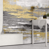 Tapet Personalizat Abstract cu plaster decorativ in nuante de gri si auriu - STRIPE PLASTER