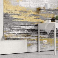 Tapet Personalizat Abstract cu plaster decorativ in nuante de gri si auriu - STRIPE PLASTER