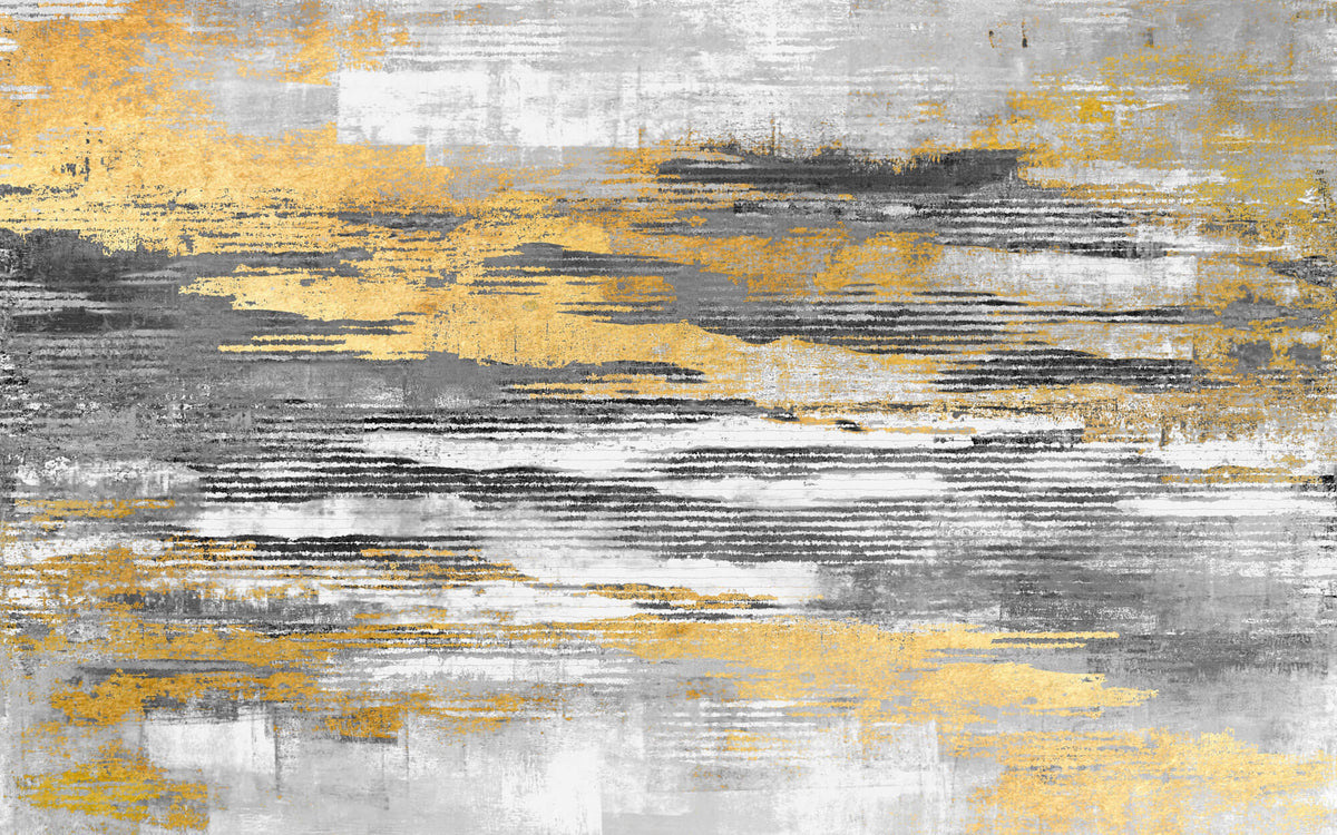 Tapet Personalizat Abstract cu plaster decorativ in nuante de gri si auriu - STRIPE PLASTER