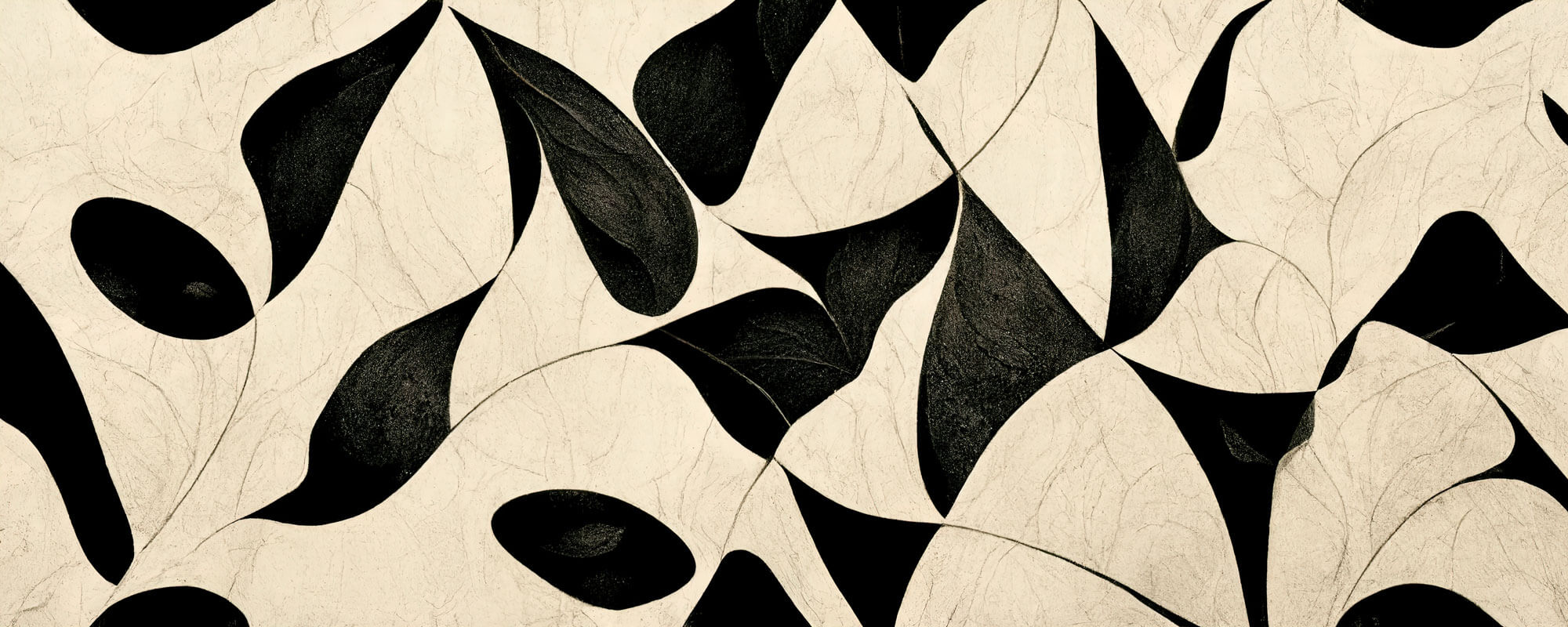 Tapet Personalizat Abstract cu design estetic modern cu frunze negre si fundal crem - ABSTRACT BLACK LEAVES