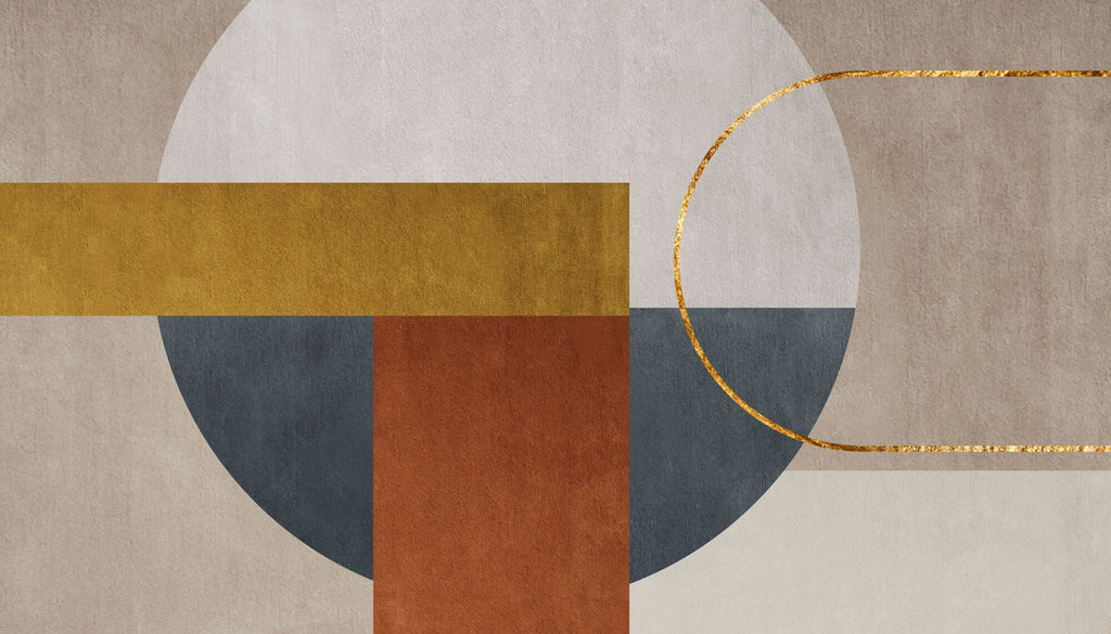 Tapet Personalizat Abstract cu forme geometrice cu textura si insertie aurie - GOLD ARCH ACCENT