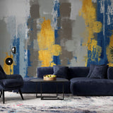 Tapet Personalizat Abstract cu fundal de canvas pictat cu nuante de albastru si auriu - TOUCH PAINT