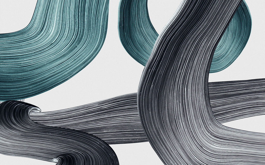 Tapet Personalizat Abstract cu urme de pensula in nuante de acril negru si turcoaz - CLEAR STROKES
